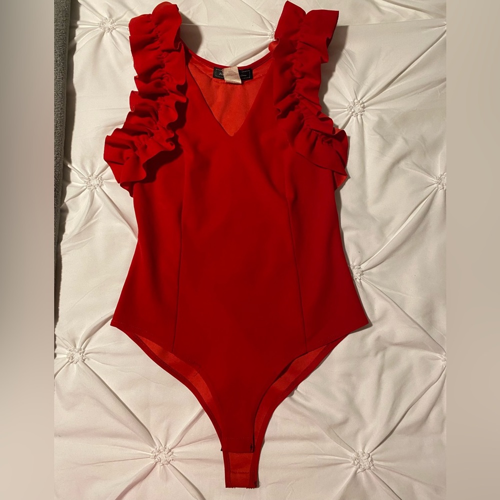 Red Ruffle Sleeveless Bodysuit